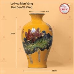 Lọ Hoa Men Vàng Hoa Sen Vẽ Vàng