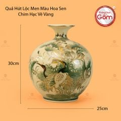 Quả Hút Lộc Men Màu Hoa Sen Chim Hạc Vẽ Vàng
