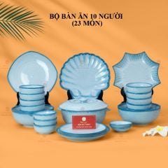 Bộ Bàn Ăn 10 Người (23 món) Men Biển Xanh Cát Trắng