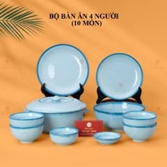 Bộ Bàn Ăn 4 Người (10 món) Men Biển Xanh Cát Trắng