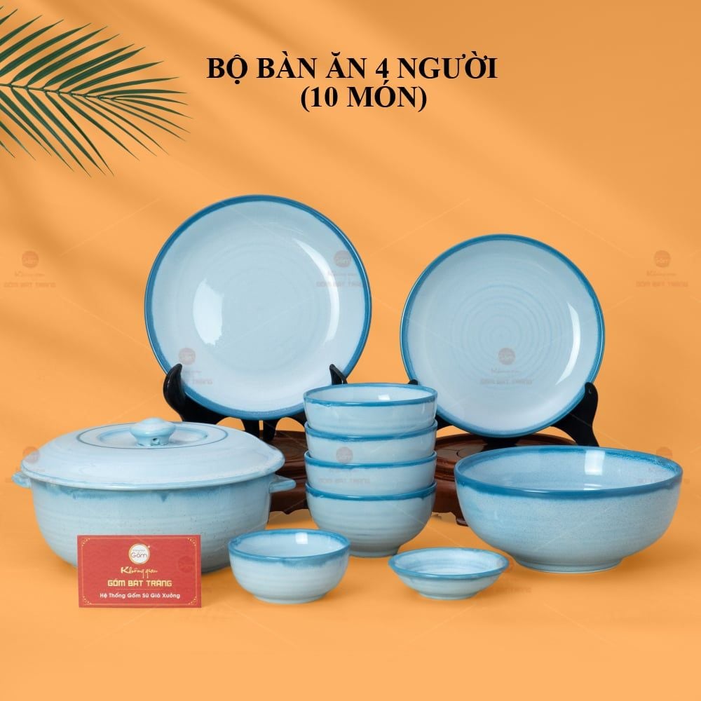 Bộ Bàn Ăn 4 Người (10 món) Men Biển Xanh Cát Trắng