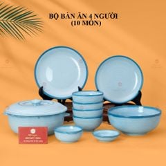 Bộ Bát Đĩa Bát Tràng Men Biển Xanh Cát Trắng