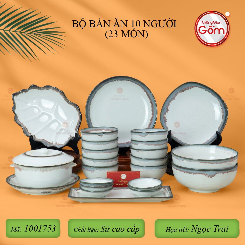 Bộ Bát Đĩa Bát Tràng Men Ngọc Trai