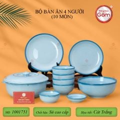 Bộ Bát Đĩa Bát Tràng Men Biển Xanh Cát Trắng