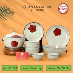 Bộ Bàn Ăn 4 Người (10 món) Men Hoả Biến Hoa Sứ Đỏ