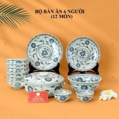 Bộ Bàn Ăn 6 Người (12 món) Men Rạn Vẽ Cúc Đen