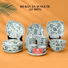 Bộ Bàn Ăn 10 Người (23 món) Men Rạn Vẽ Cúc Đen