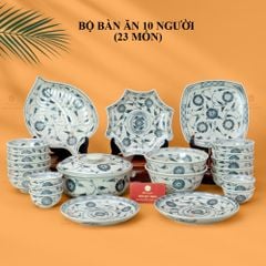 Bộ Bàn Ăn 10 Người (23 món) Men Rạn Vẽ Cúc Đen