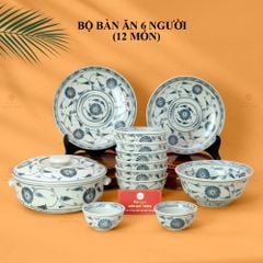 Bộ Bàn Ăn 6 Người (12 món) Men Rạn Vẽ Cúc Đen