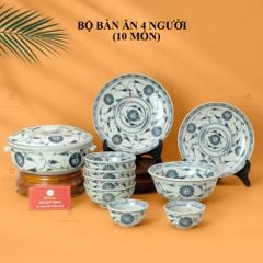 Bộ Bàn Ăn 4 Người (10 món) Men Rạn Vẽ Cúc Đen