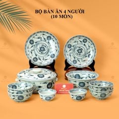Bộ Bàn Ăn 4 Người (10 món) Men Rạn Vẽ Cúc Đen
