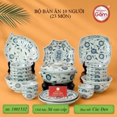 Bộ Bàn Ăn 10 Người (23 món) Men Rạn Vẽ Cúc Đen