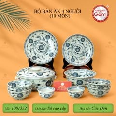 Bộ Bàn Ăn 4 Người (10 món) Men Rạn Vẽ Cúc Đen