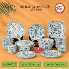 Bộ Bàn Ăn 10 Người (23 món) Men Rạn Vẽ Cúc Đen