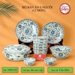 Bộ Bàn Ăn 6 Người (12 món) Men Rạn Vẽ Cúc Đen