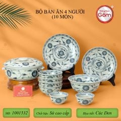 Bộ Bàn Ăn 4 Người (10 món) Men Rạn Vẽ Cúc Đen