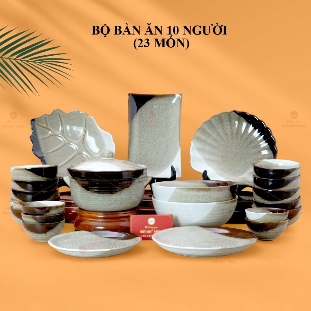 Bộ Bàn Ăn 10 Người (23 món) Men Hỏa Biến Ba Màu