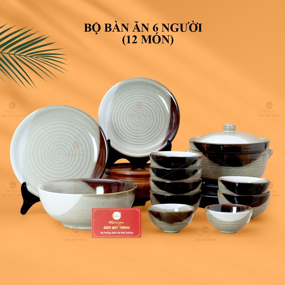 Bộ Bàn Ăn 6 Người (12 món) Men Hỏa Biến Ba Màu