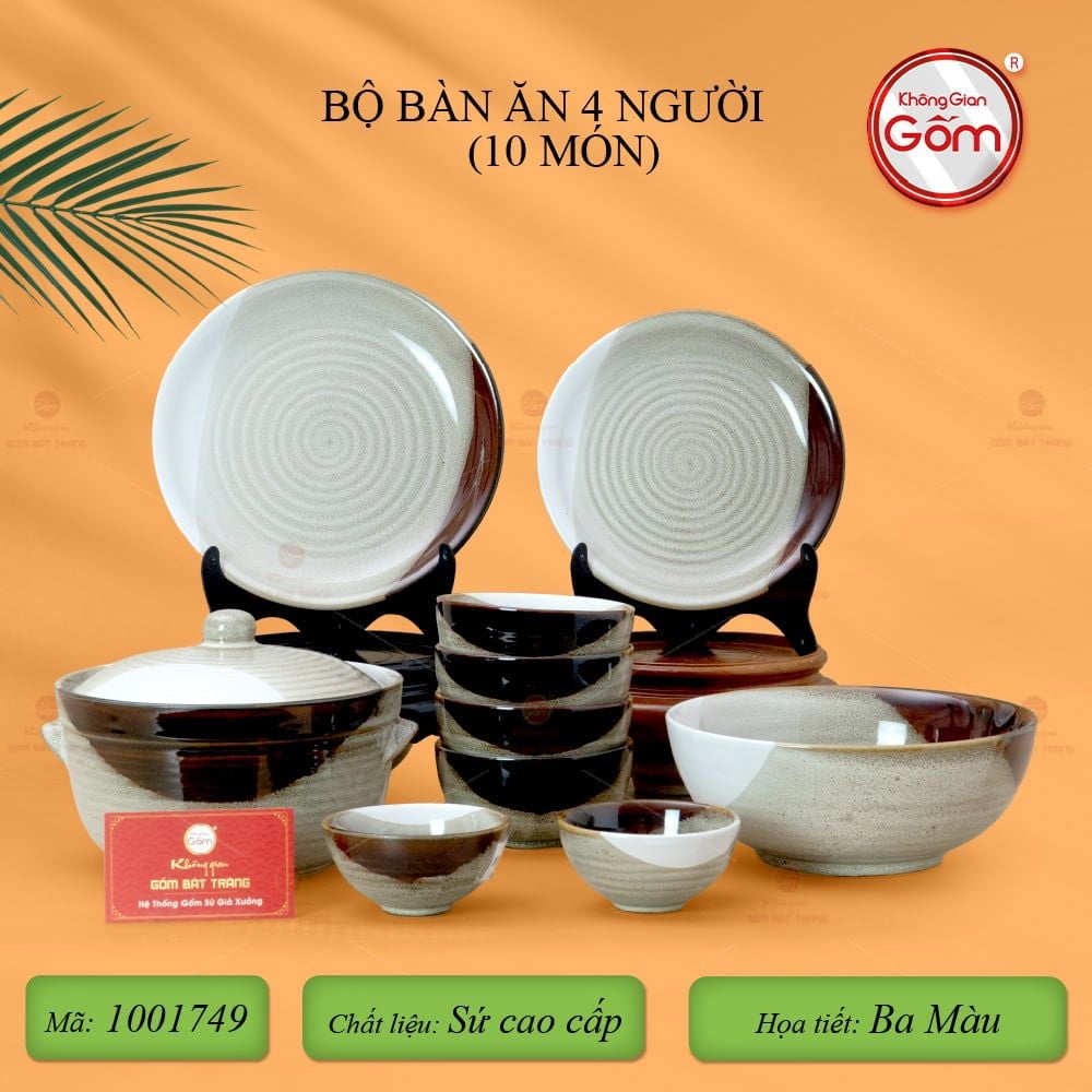 Bộ Bàn Ăn 4 Người (10 món) Men Hỏa Biến Ba Màu