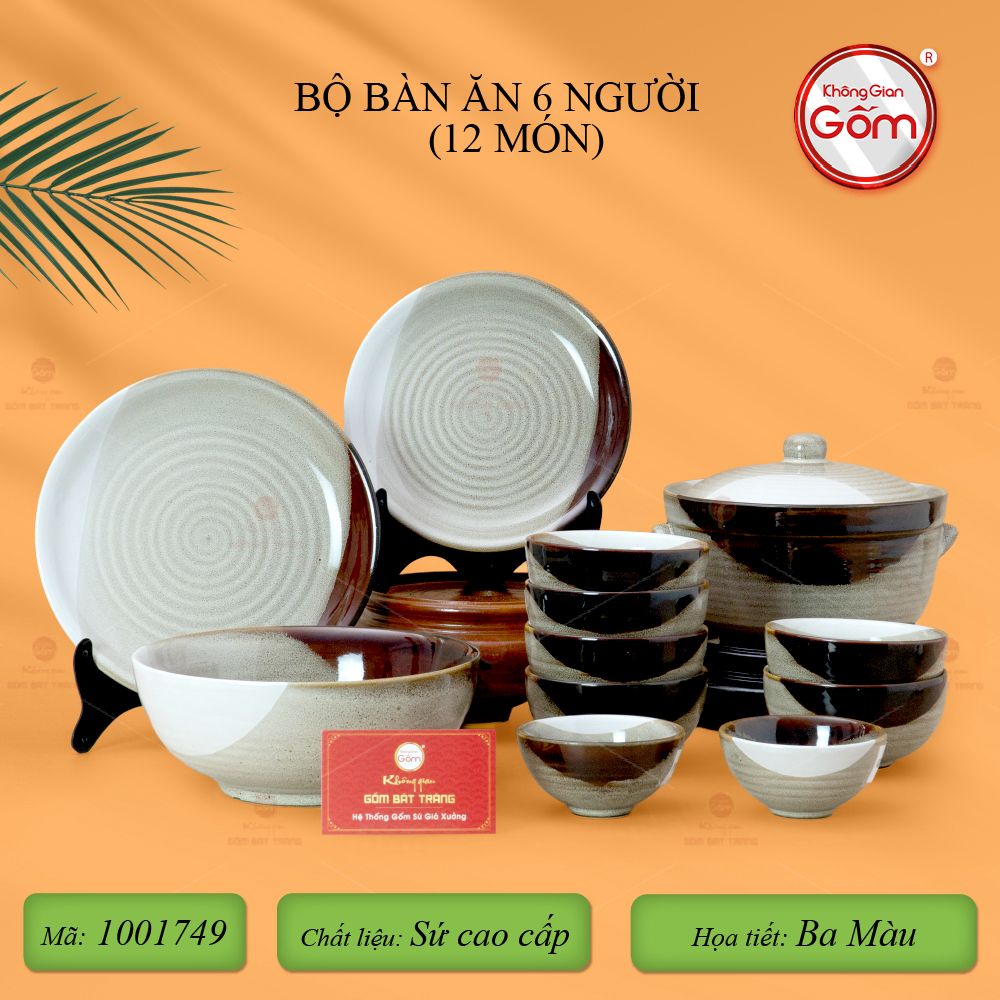 Bộ Bàn Ăn 6 Người (12 món) Men Hỏa Biến Ba Màu