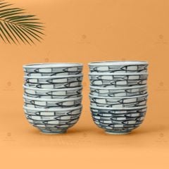 Bộ Bát Cơm Men Trắng Vẽ Cá Đàn