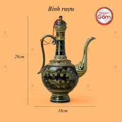 Bộ Bình Rượu Vẽ Tay Hoa Lá Dây Nền Đen