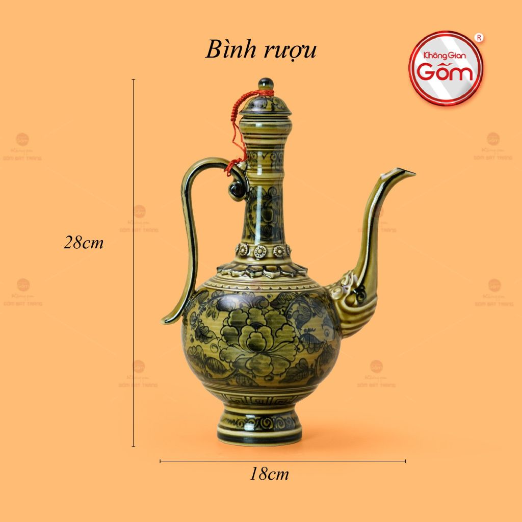 Bộ Bình Rượu Vẽ Tay Hoa Phù Dung Cổ