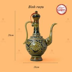 Bộ Bình Rượu Khắc Nổi Hoa Phù Dung Nền Đen