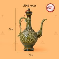 Bộ Bình Rượu Khắc Nổi Hoa Sen Nền Vàng