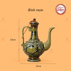 Bộ Bình Rượu Khắc Nổi Hoa Sen Nền Đen