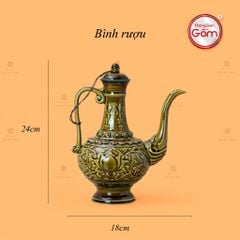 Bộ Bình Rượu Khắc Nổi Hoa Sen Nền Cổ