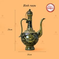 Bộ Bình Rượu Vẽ Tay Hoa Phù Dung Nền Đen