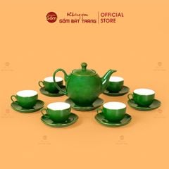 Bộ Trà Men Lục Dáng Minh Long Kẻ Vàng