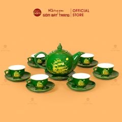 Bộ Trà Men Lục Ngọn Lửa Thuận Buồm Xuôi Gió Vẽ Vàng