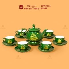 Bộ Trà Men Lục Đài Các Thuận Buồm Xuôi Gió Vẽ Vàng