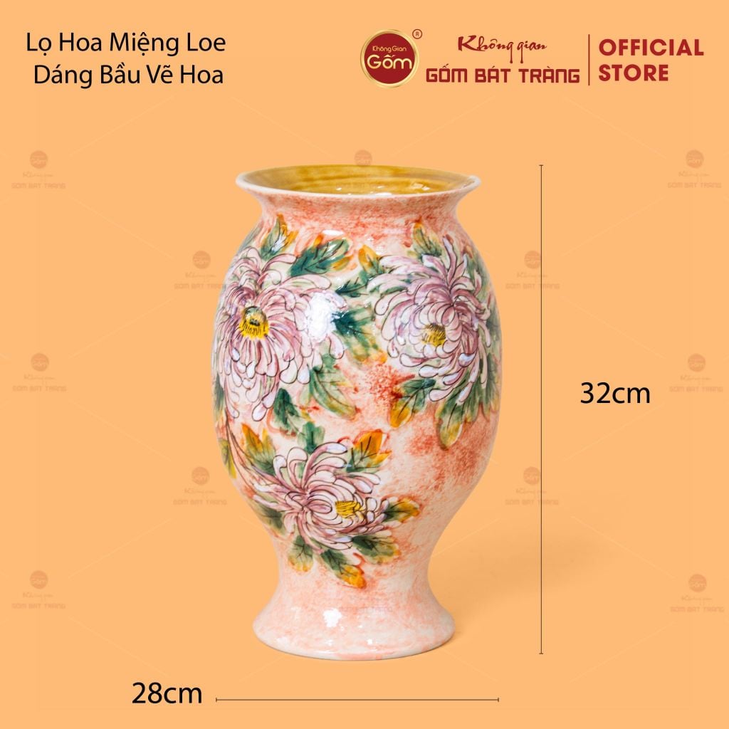 Lọ Hoa Miệng Loe Dáng Bầu Vẽ Hoa