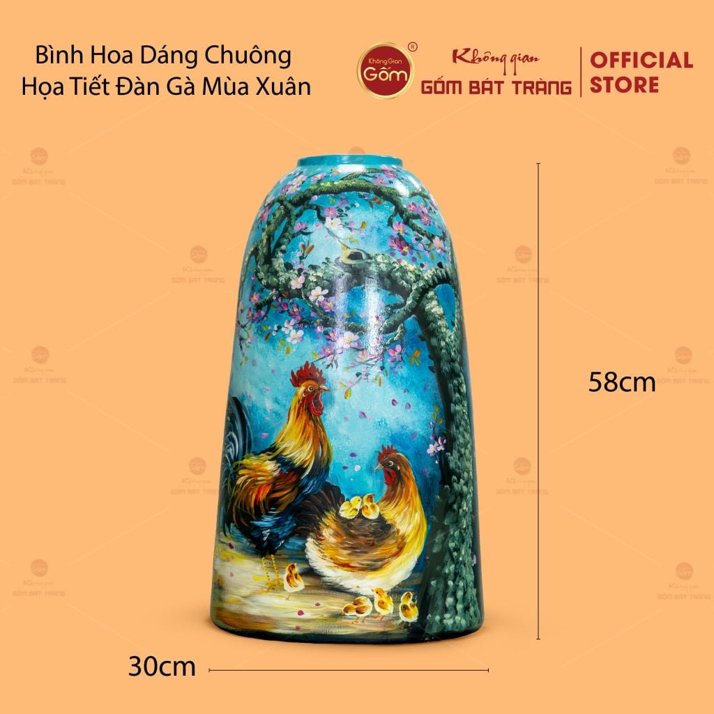 Bình Hoa Dáng Chuông Họa Tiết Đàn Gà Mùa Xuân