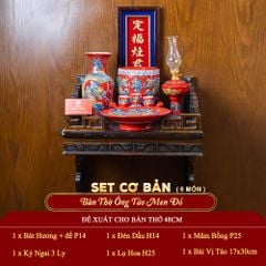 [Set Cơ Bản] Bộ Đồ Thờ Ông Táo Men Đỏ (6 món)