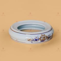 Đế Bát Hương Thờ Men Lam Vẽ Vàng Họa Tiết Hoa Sen