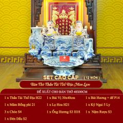 [Set Cao Cấp] Bộ Đồ Thờ Thần Tài Thổ Địa Men Lam (12 món)