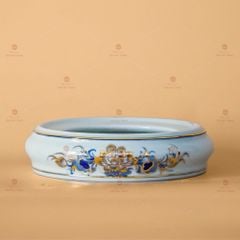 Đế Bát Hương Thờ Men Lam Vẽ Vàng Họa Tiết Hoa Sen