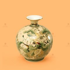 Quả Hút Lộc Men Màu Hoa Sen Chim Hạc Vẽ Vàng
