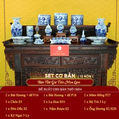 [Set Cơ Bản] Bộ Đồ Thờ Gia Tiên Men Lam (15 món)