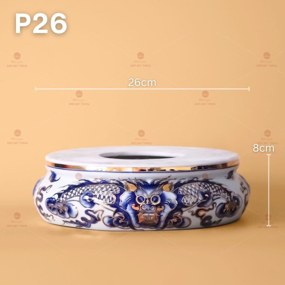 Đỉnh Hương Thờ Men Lam Vẽ Vàng Kim
