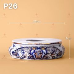 Đỉnh Hương Thờ Men Lam Vẽ Vàng Kim