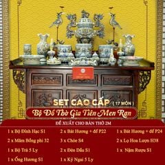 [Set Cao Cấp] Bộ Đồ Thờ Gia Tiên Men Rạn (17 món)