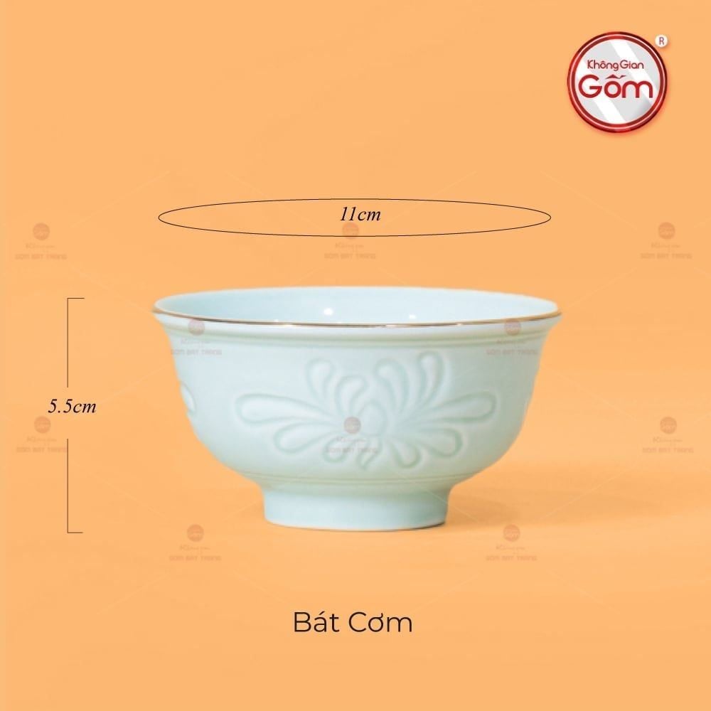 Bộ Bàn Ăn 4 Người (9 Món) Men Ngọc Vân Hoa Cúc Kẻ Vàng