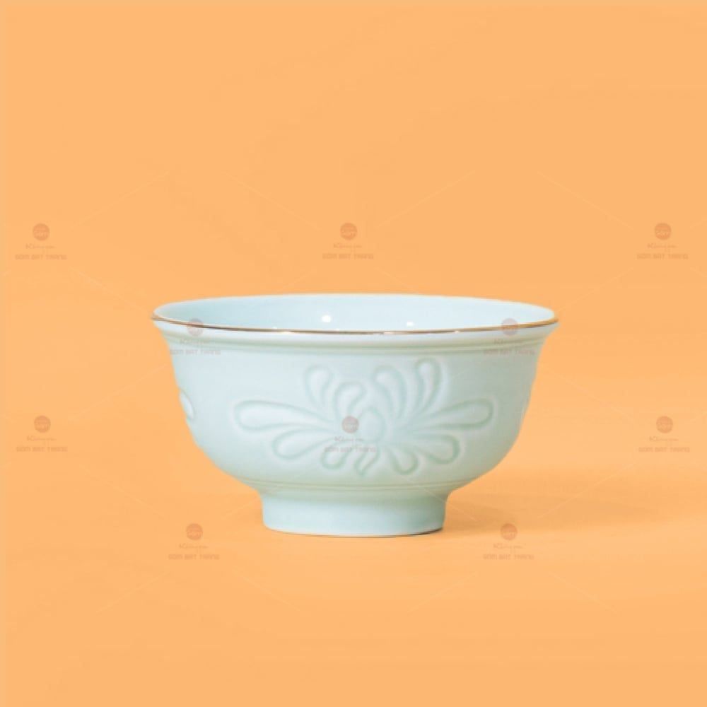 Bộ Bàn Ăn 4 Người (9 Món) Men Ngọc Vân Hoa Cúc Kẻ Vàng