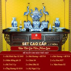 [Set Cao Cấp] Bộ Đồ Thờ Gia Tiên Men Lam (17 món)