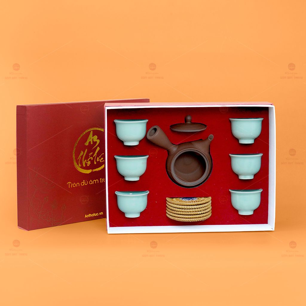 Bộ Ấm Chén An Thổ Túc Quai Ngang (Chén Men Tro)